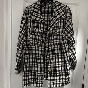 Nasty Gal Black and White Plaid Blazer